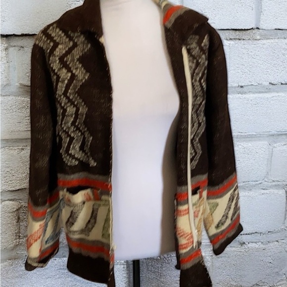 Vtg USA Bear Ridge Unisex Wrap Blanket Coat Mackinaw Jacket Aztec Native M main image 0